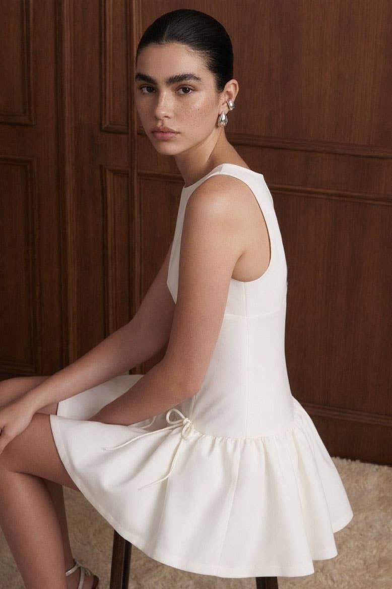 Bow-Detailed Drop-Waist Mini Dress