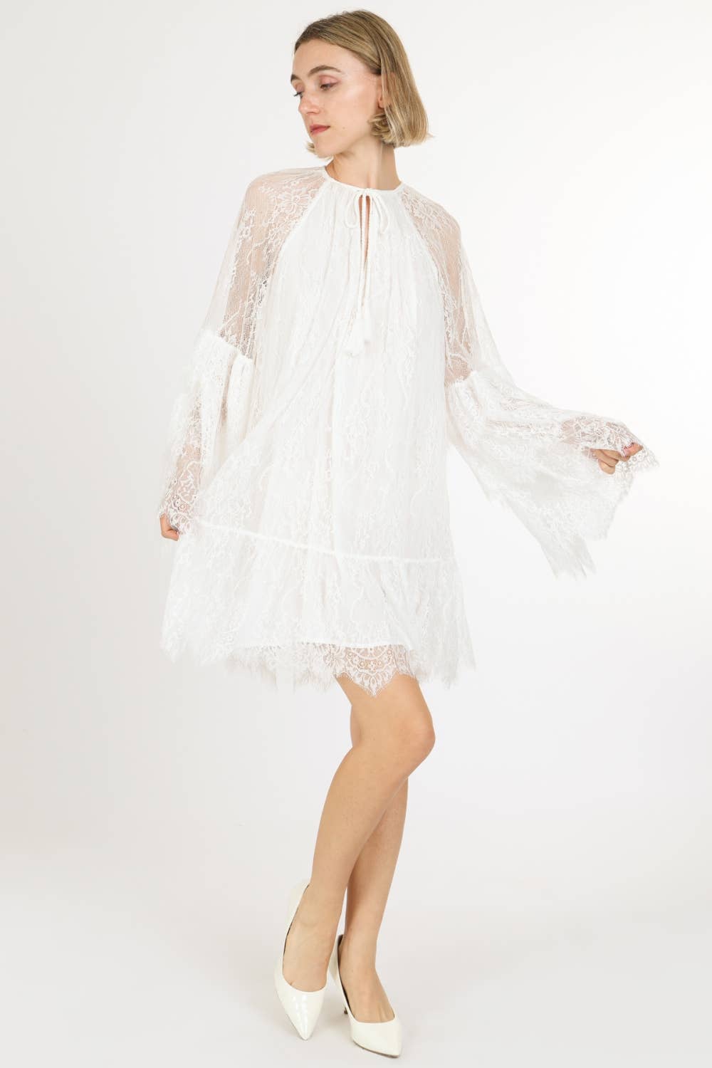 Floral Embroidered on Mesh Flounce Mini Dress