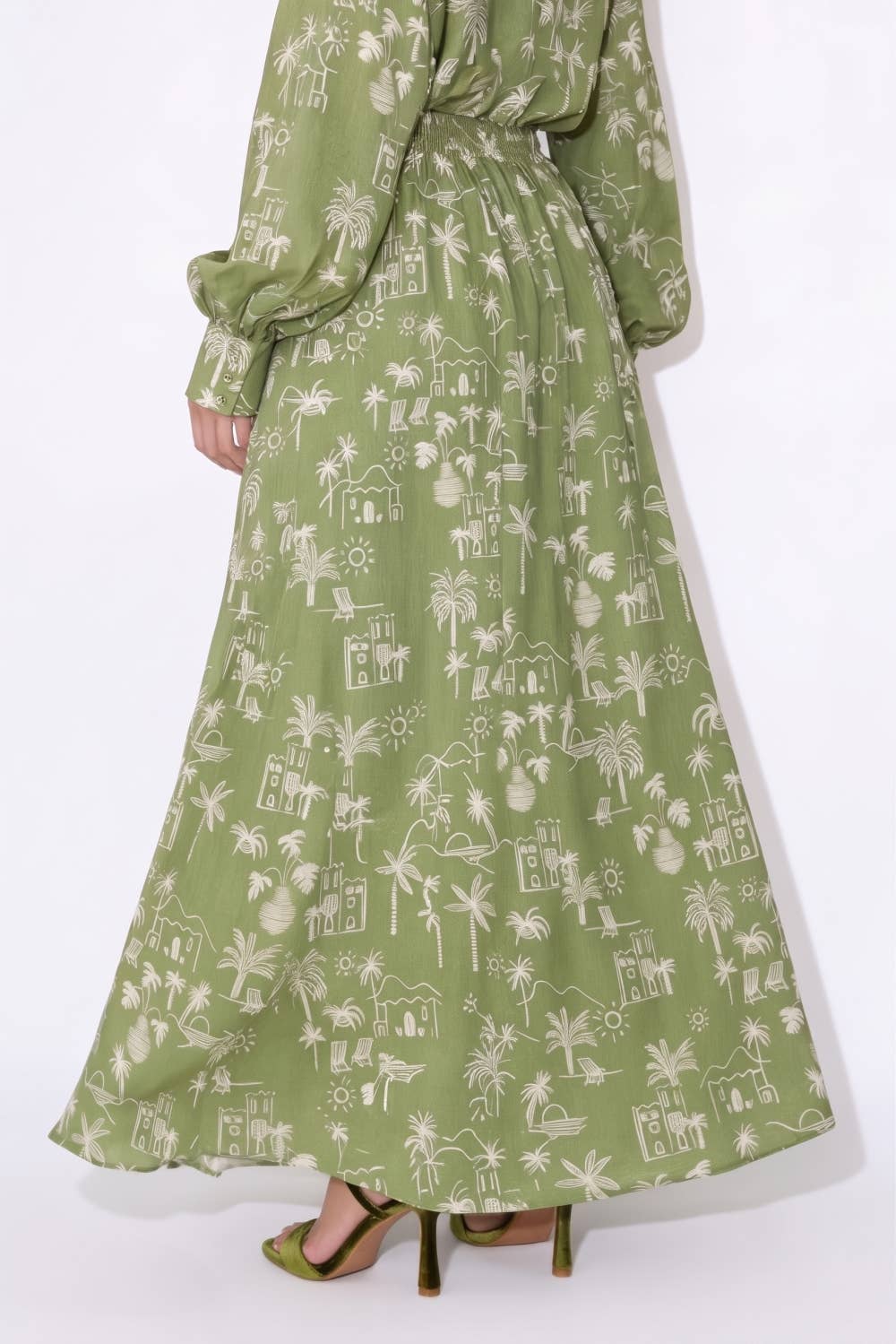 Coastal Illustrated Smocked Drawstring Maxi Skirt
