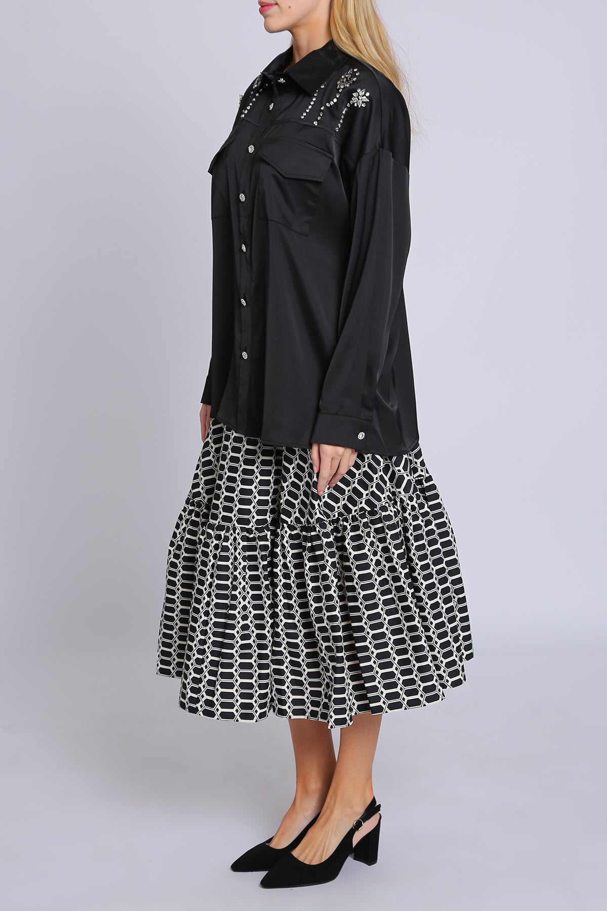 Craig Contrast Geometric Honeycomb Printed Midi Skirt - Shop Beulah Style