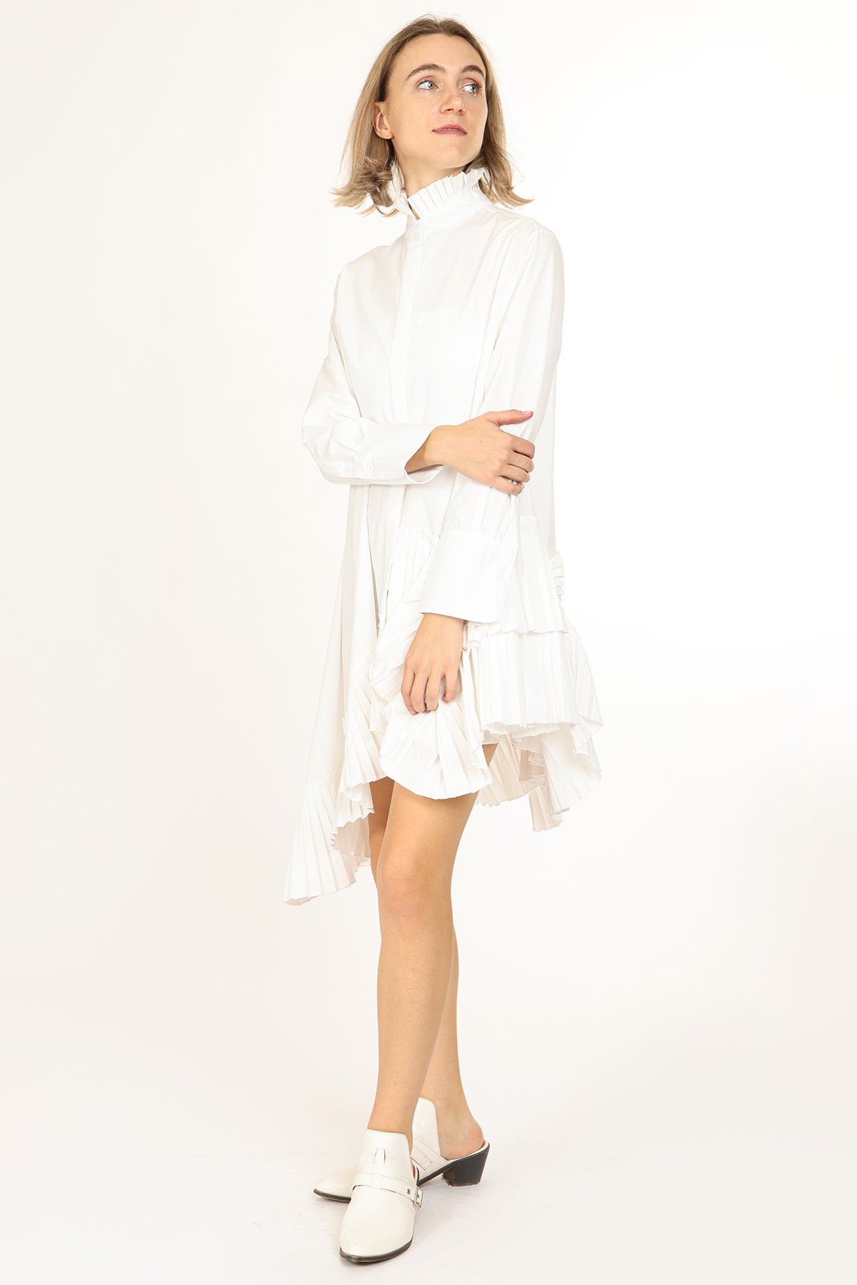 CJ Asymmetrical Pleated Hem Detail Mini Shirt Dress