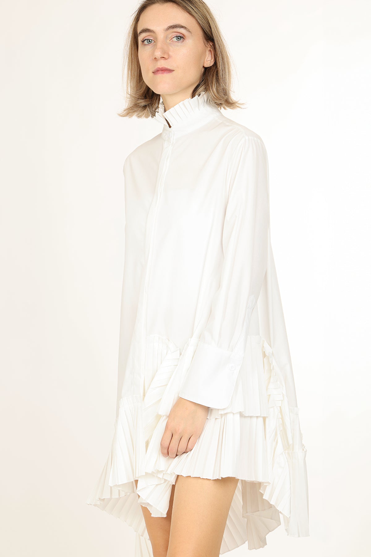 CJ Asymmetrical Pleated Hem Detail Mini Shirt Dress