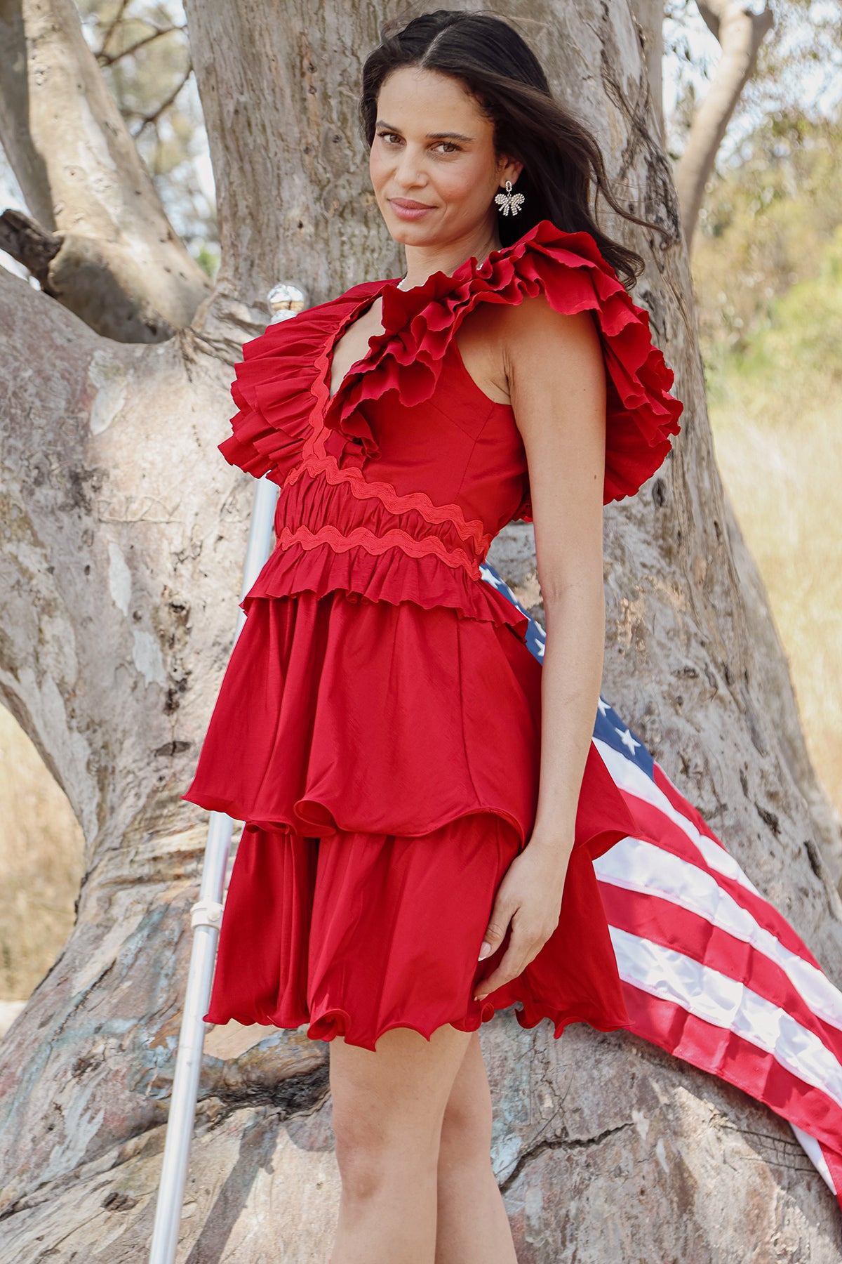 Liz Tiered Ruffled Detail Lace Trim V-Neck Mini Dress - Shop Beulah Style