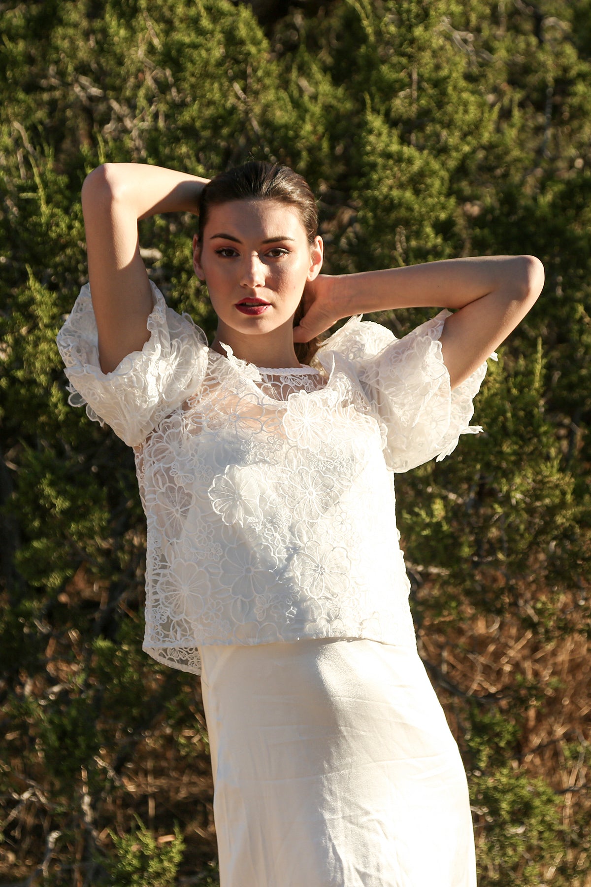 Sierra Organza Floral Lace Puff Sleeve Top - Shop Beulah Style