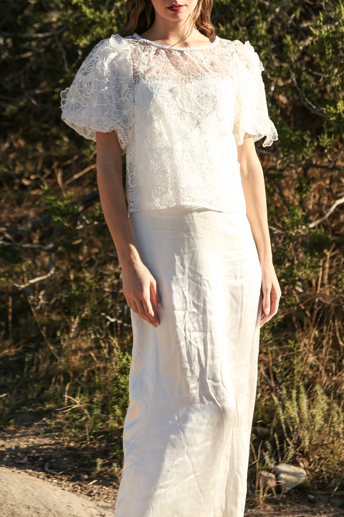 Sierra Organza Floral Lace Puff Sleeve Top - Shop Beulah Style