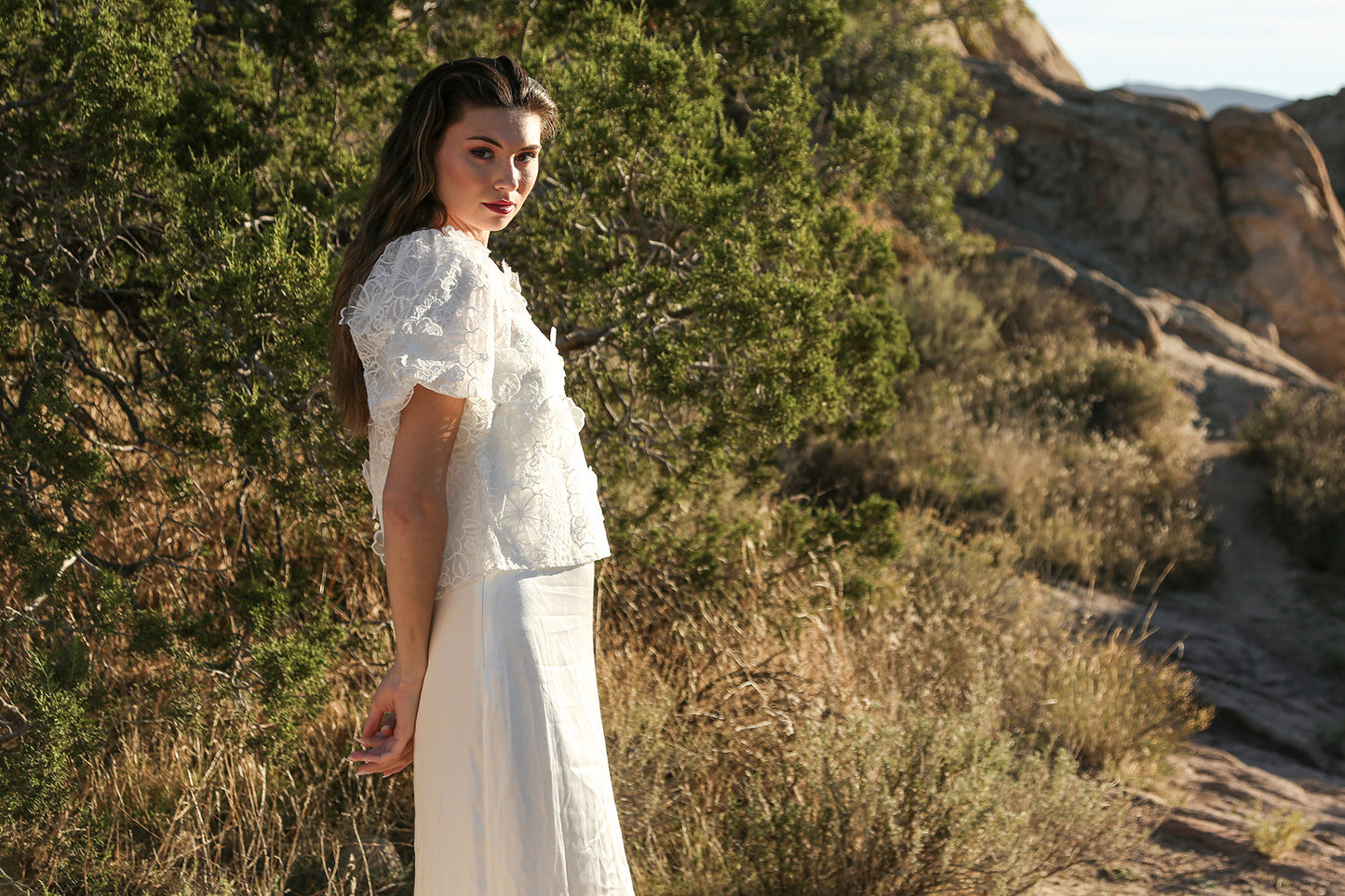 Sierra Organza Floral Lace Puff Sleeve Top - Shop Beulah Style