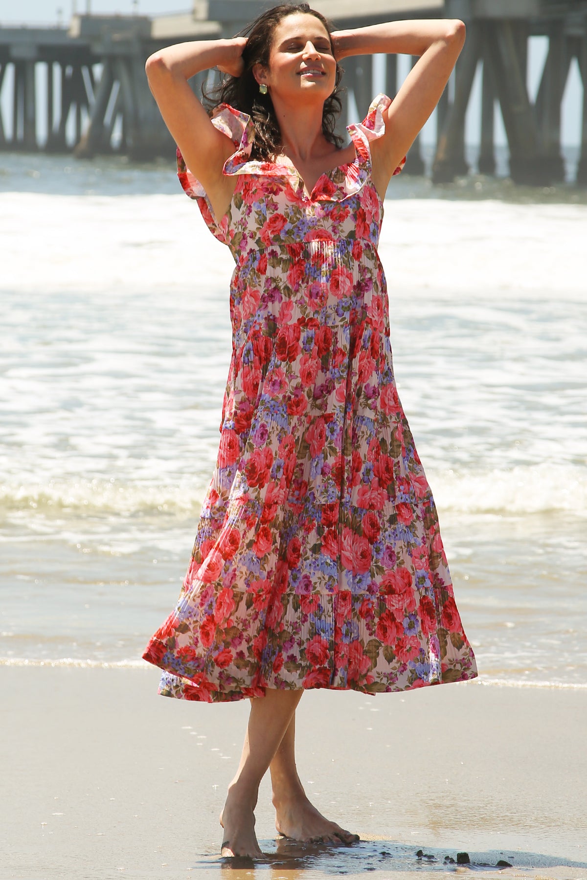 Melody Floral Print Tiered & Ruffled Pleats Midi Dress - Shop Beulah Style