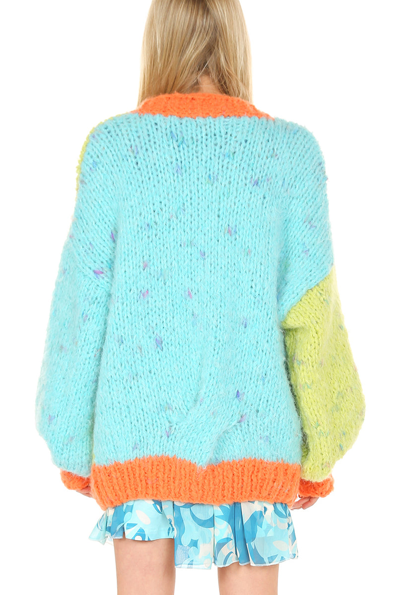 Color Block Chunky Knit Cardigan Sweater - Shop Beulah Style