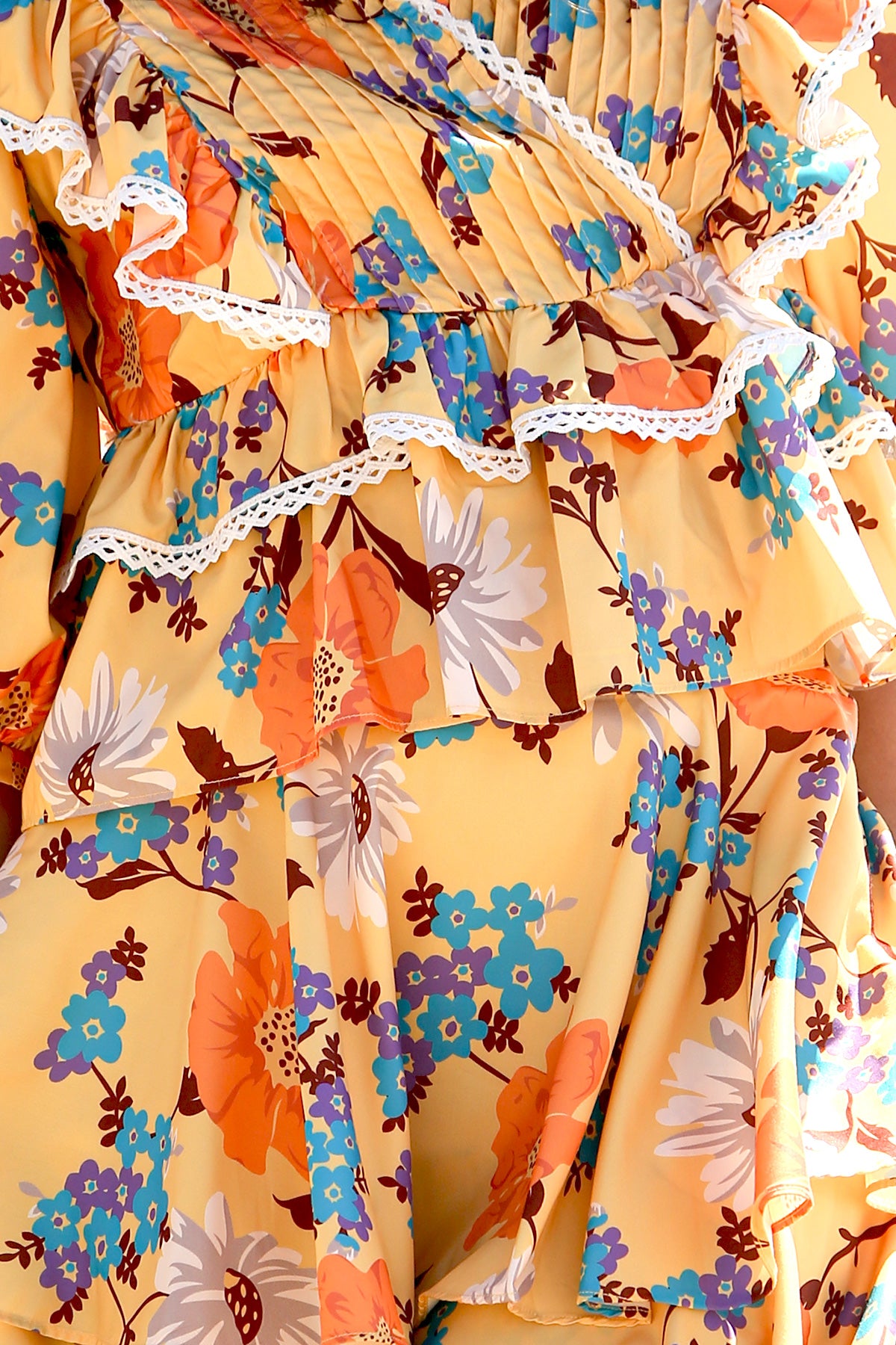 Daisy Floral Print Ruffled Lace Trim Top & Skirt Set - Shop Beulah Style
