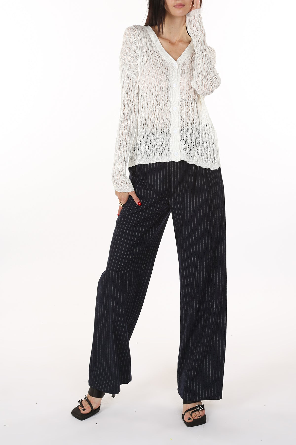 Annabelle V-Neck Crochet Knit Sheer Cardigan - Shop Beulah Style