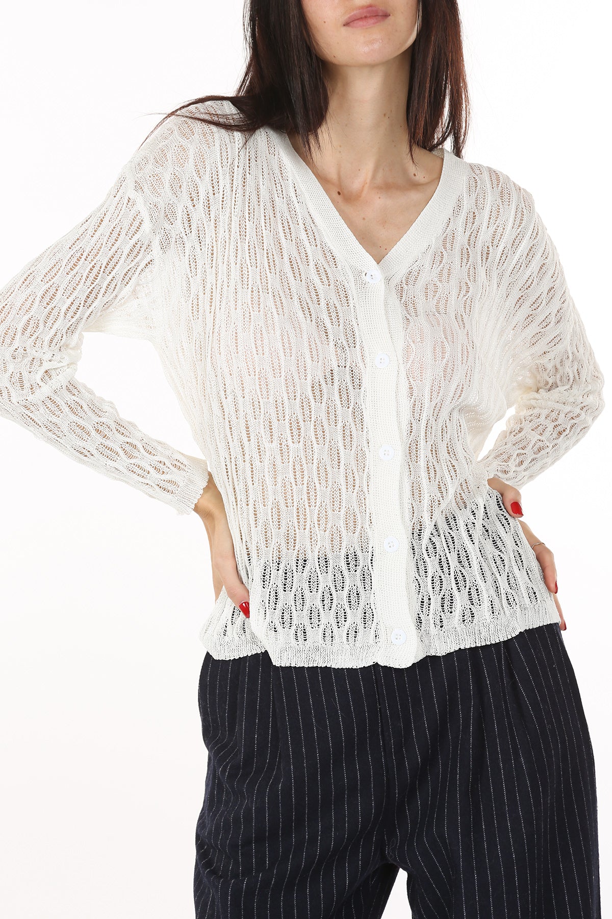 Annabelle V-Neck Crochet Knit Sheer Cardigan - Shop Beulah Style