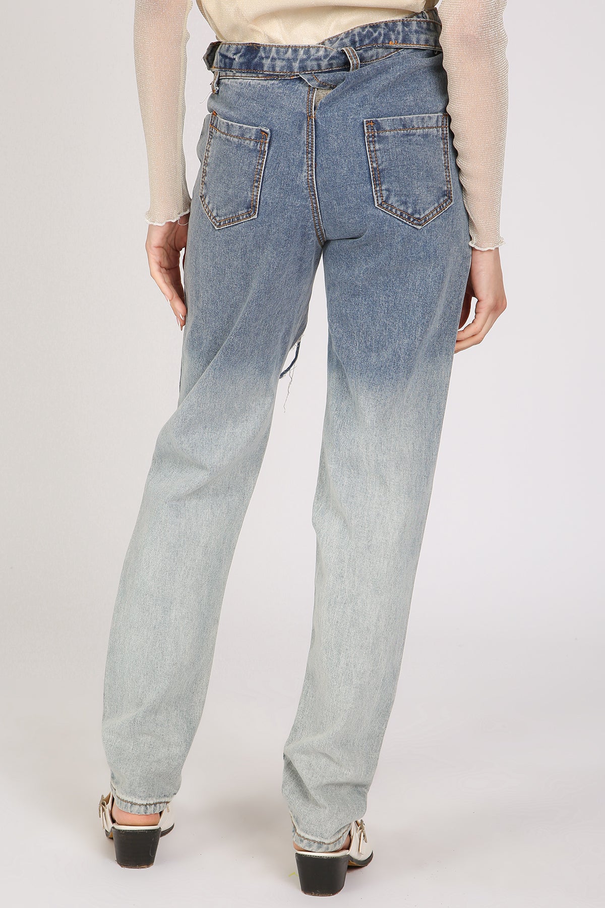 Brian Front Cutout Details Layered Waist Denim Pants - Shop Beulah Style