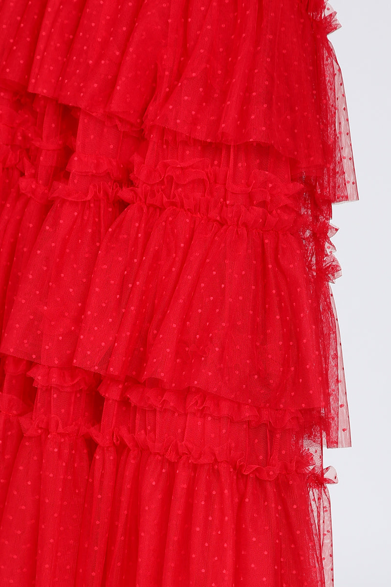 Josh Pin Dot Ruffled Detail Tiered Tulle Maxi Dress - Shop Beulah Style