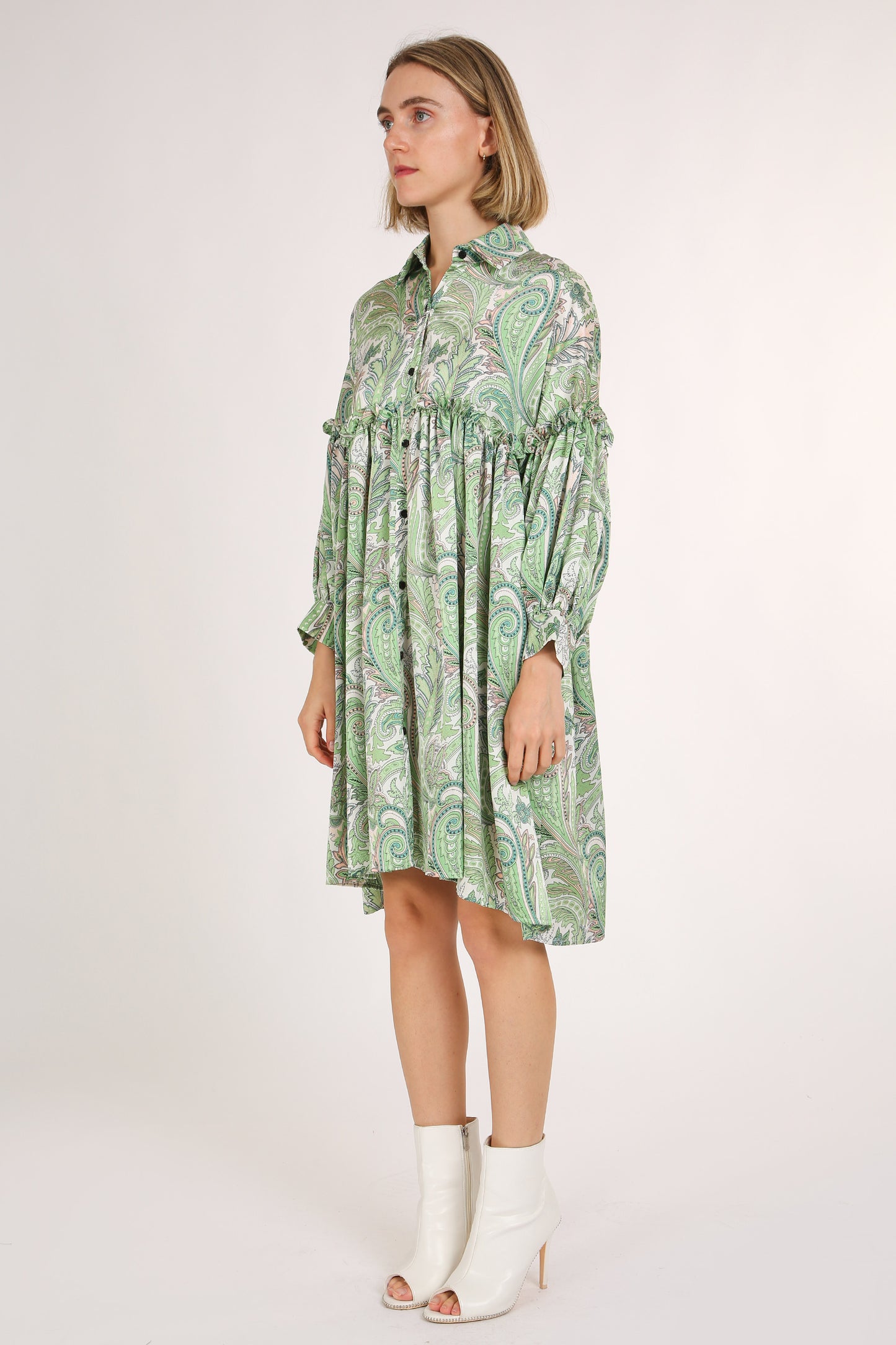 Vanessa Paisley Printed Frill Detail Mini Shirt Dress - Shop Beulah Style