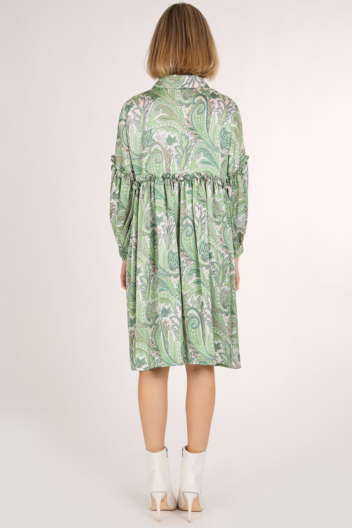 Vanessa Paisley Printed Frill Detail Mini Shirt Dress - Shop Beulah Style