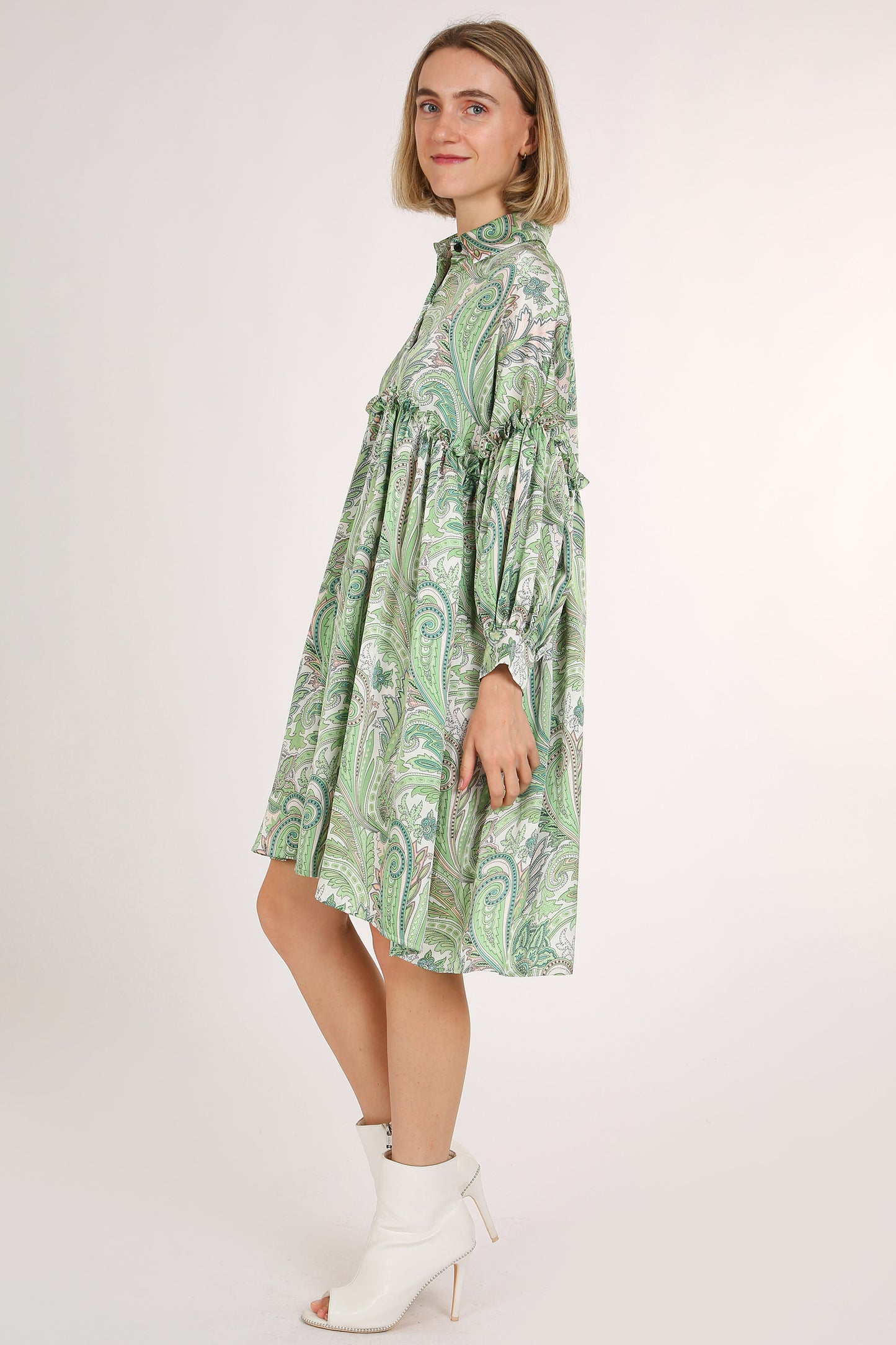 Vanessa Paisley Printed Frill Detail Mini Shirt Dress - Shop Beulah Style