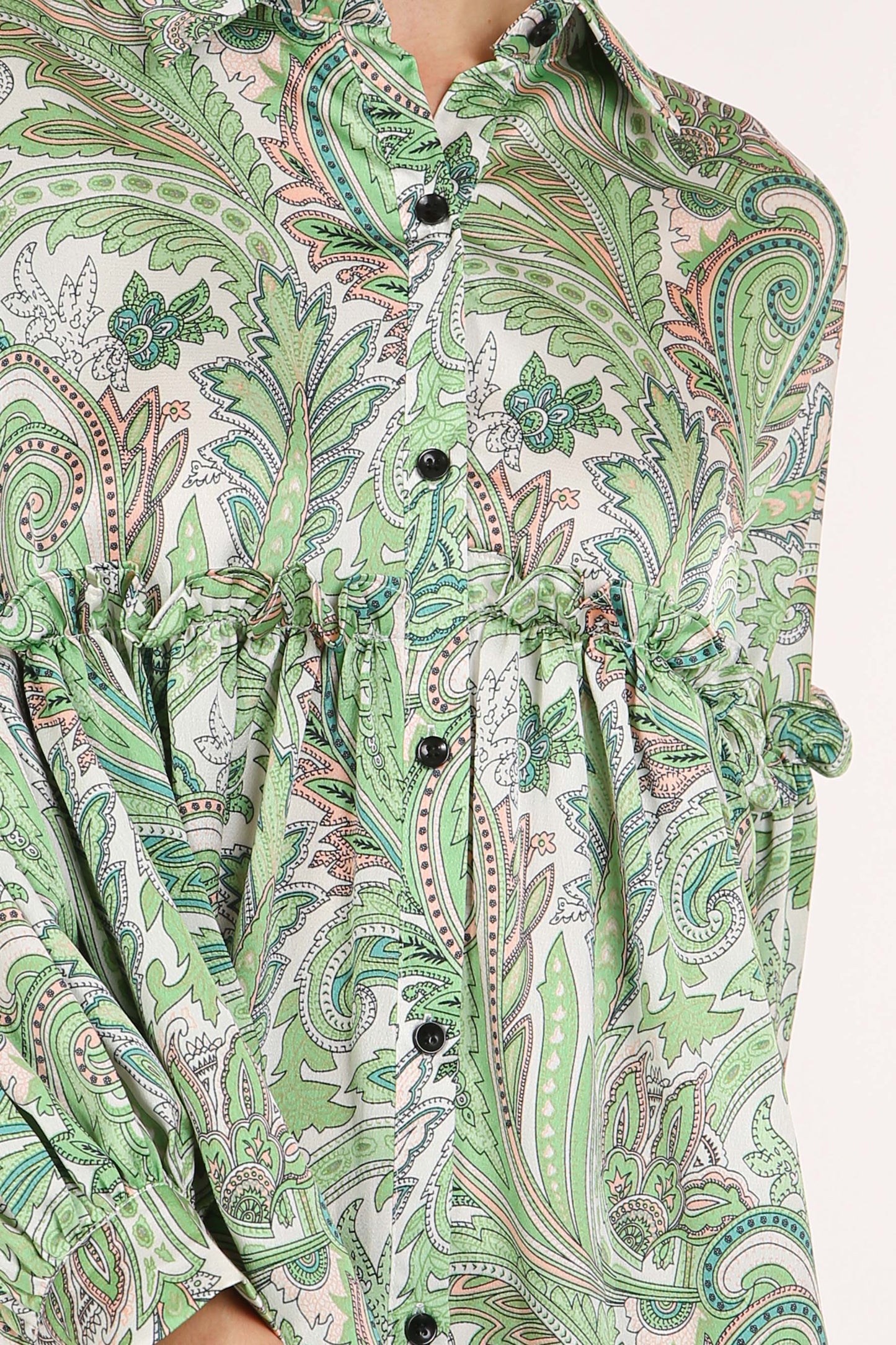 Vanessa Paisley Printed Frill Detail Mini Shirt Dress - Shop Beulah Style
