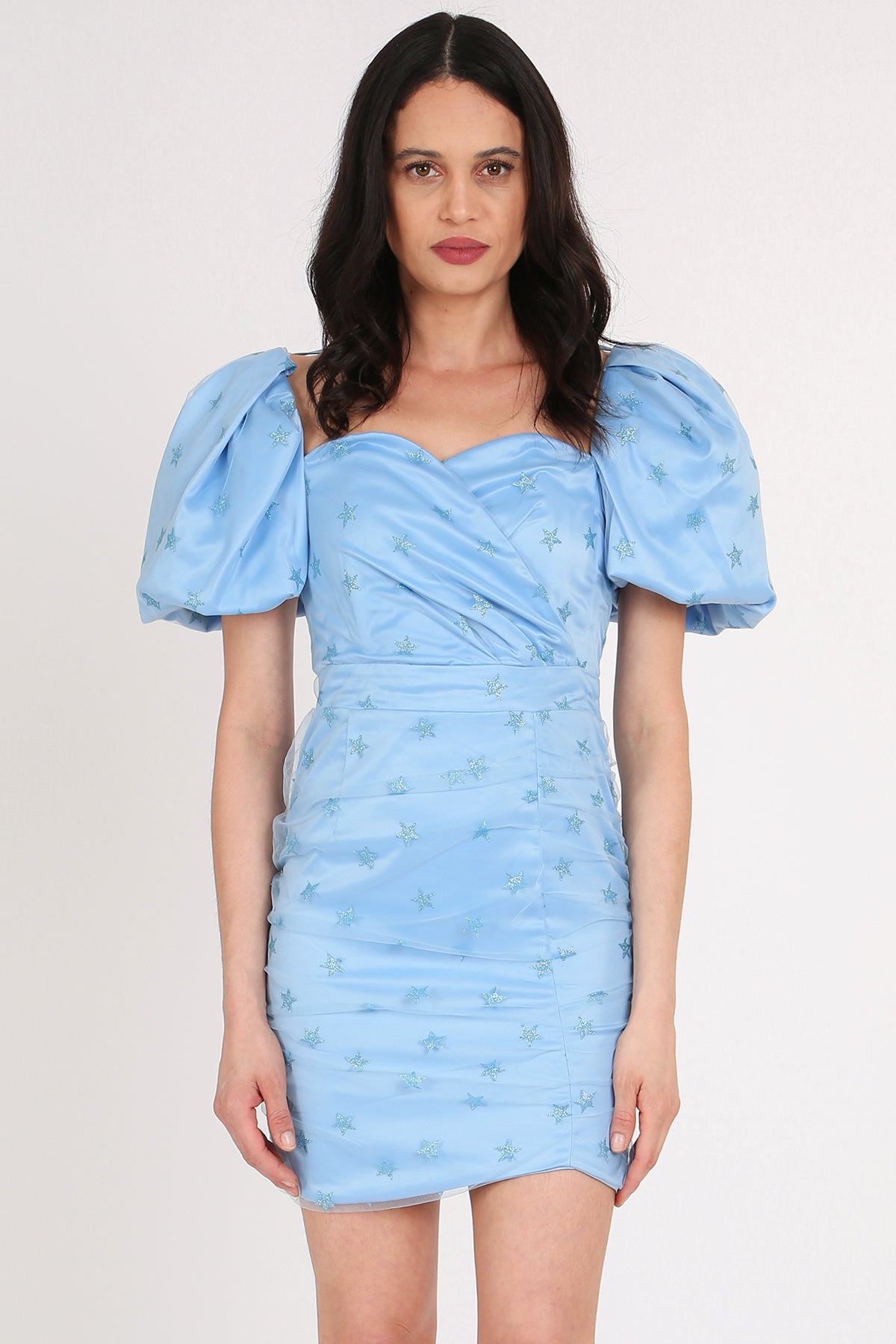 Misha Starry Glitter on Mesh Layered Mini Puff Dress - Shop Beulah Style