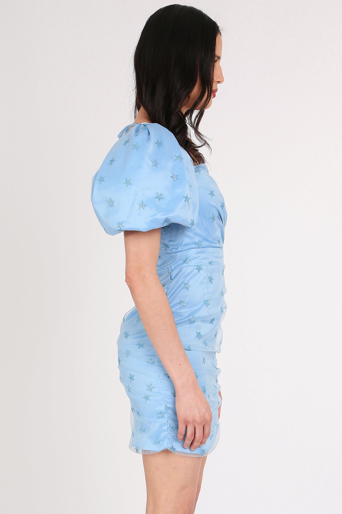 Misha Starry Glitter on Mesh Layered Mini Puff Dress - Shop Beulah Style