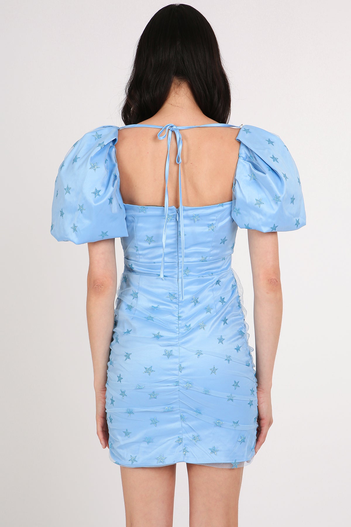 Misha Starry Glitter on Mesh Layered Mini Puff Dress - Shop Beulah Style