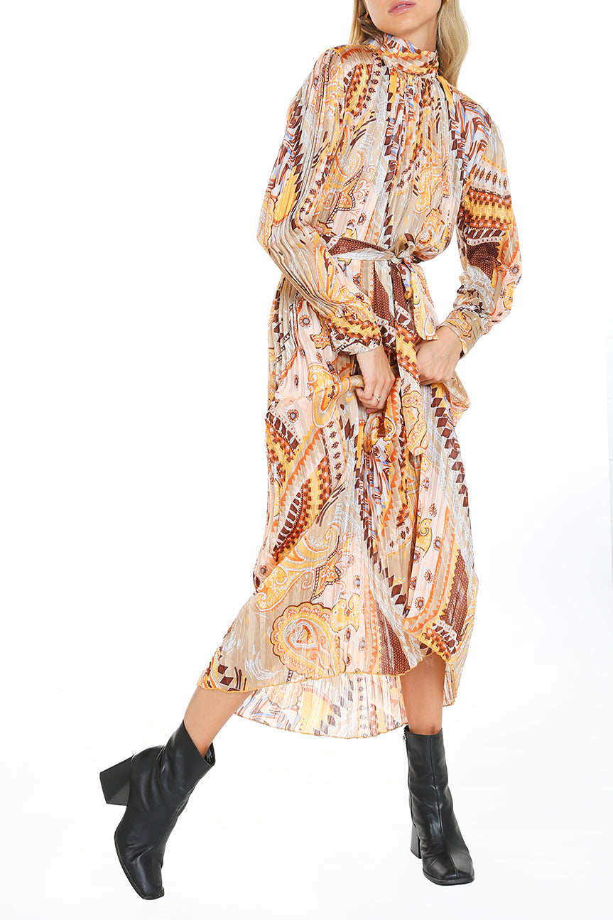 Tana Multi Print Pleated Maxi Dress - Shop Beulah Style