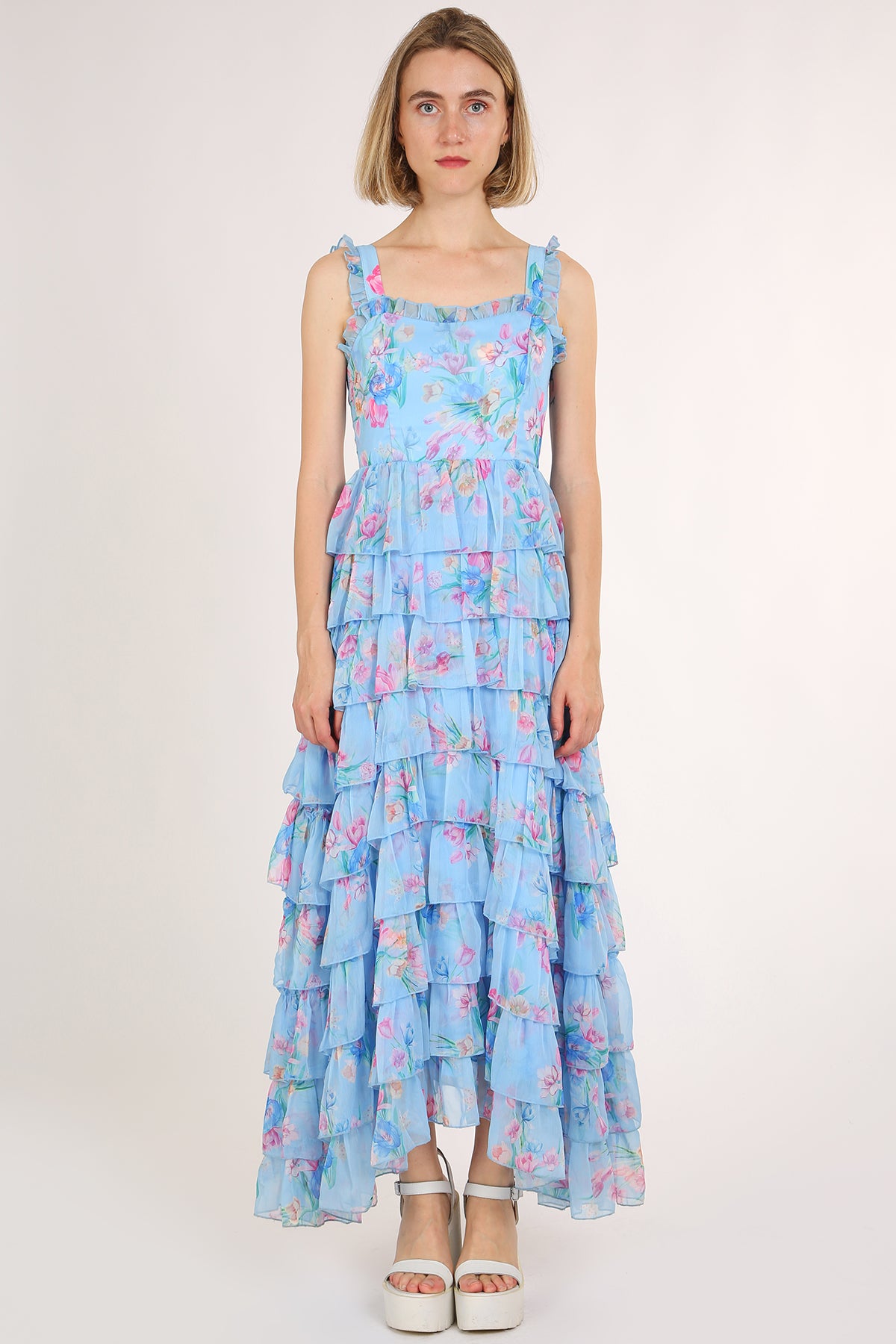Kalisa Floral Print Tiered Ruffles Maxi Slip Sundress - Shop Beulah Style