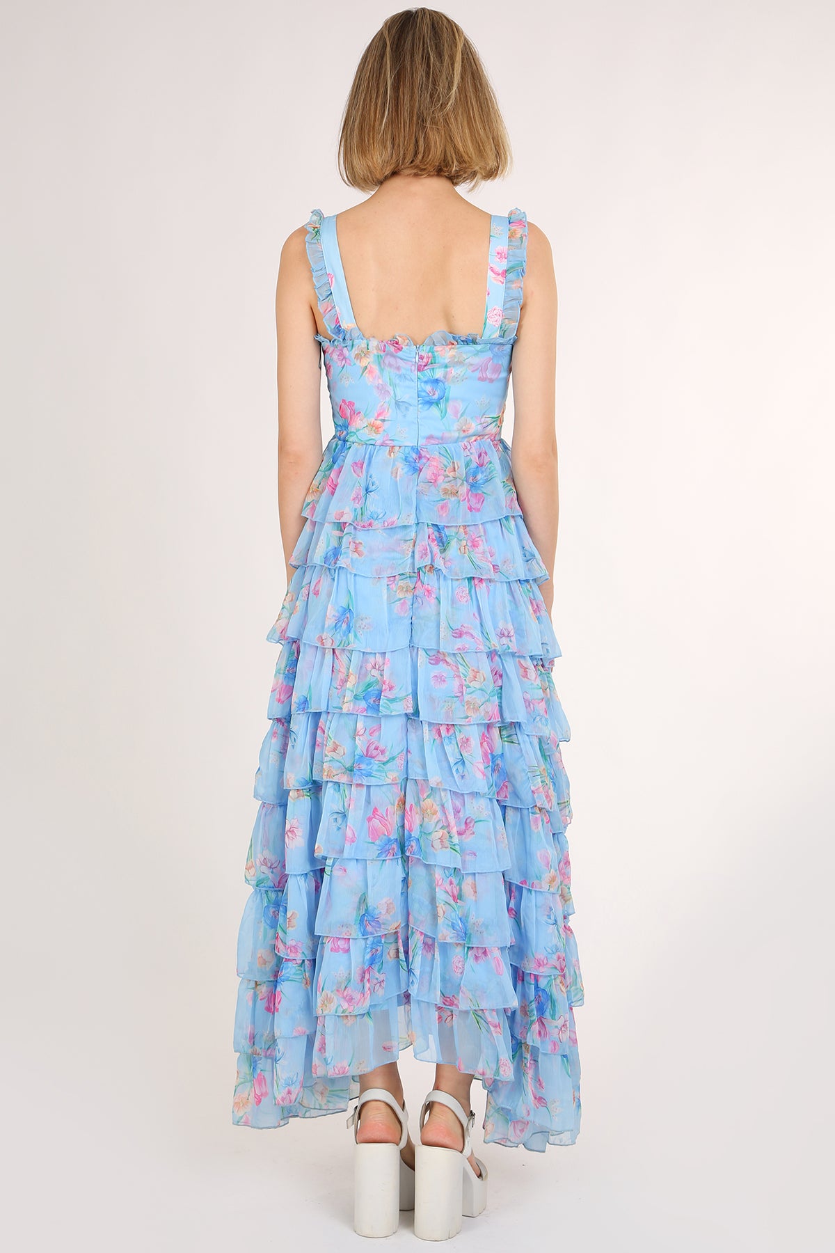 Kalisa Floral Print Tiered Ruffles Maxi Slip Sundress - Shop Beulah Style