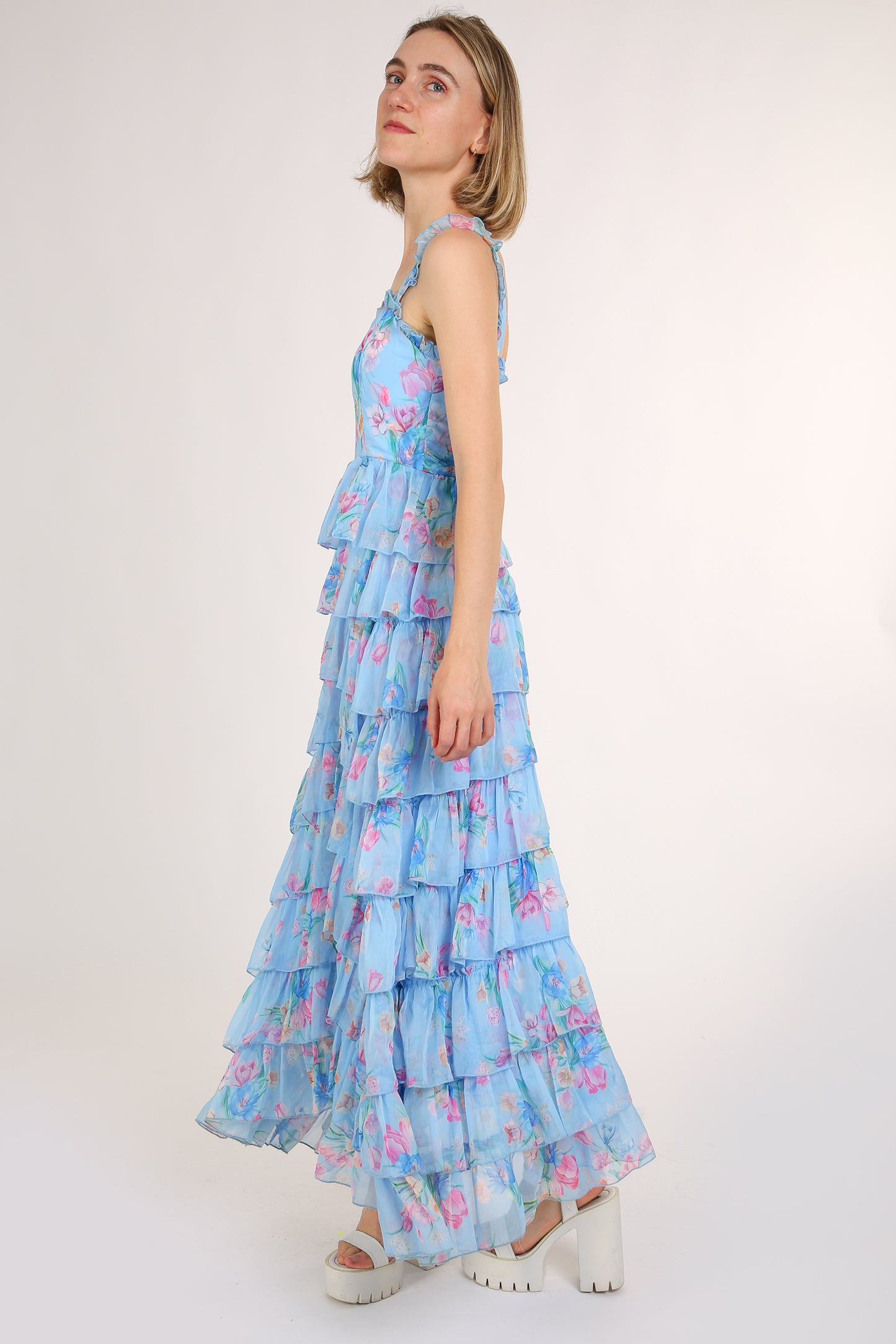 Kalisa Floral Print Tiered Ruffles Maxi Slip Sundress - Shop Beulah Style