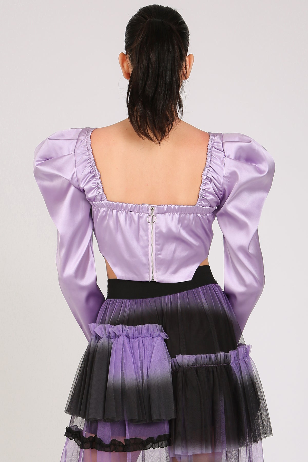 Andy Rhinestone Embellished Satin Puff Corset Top