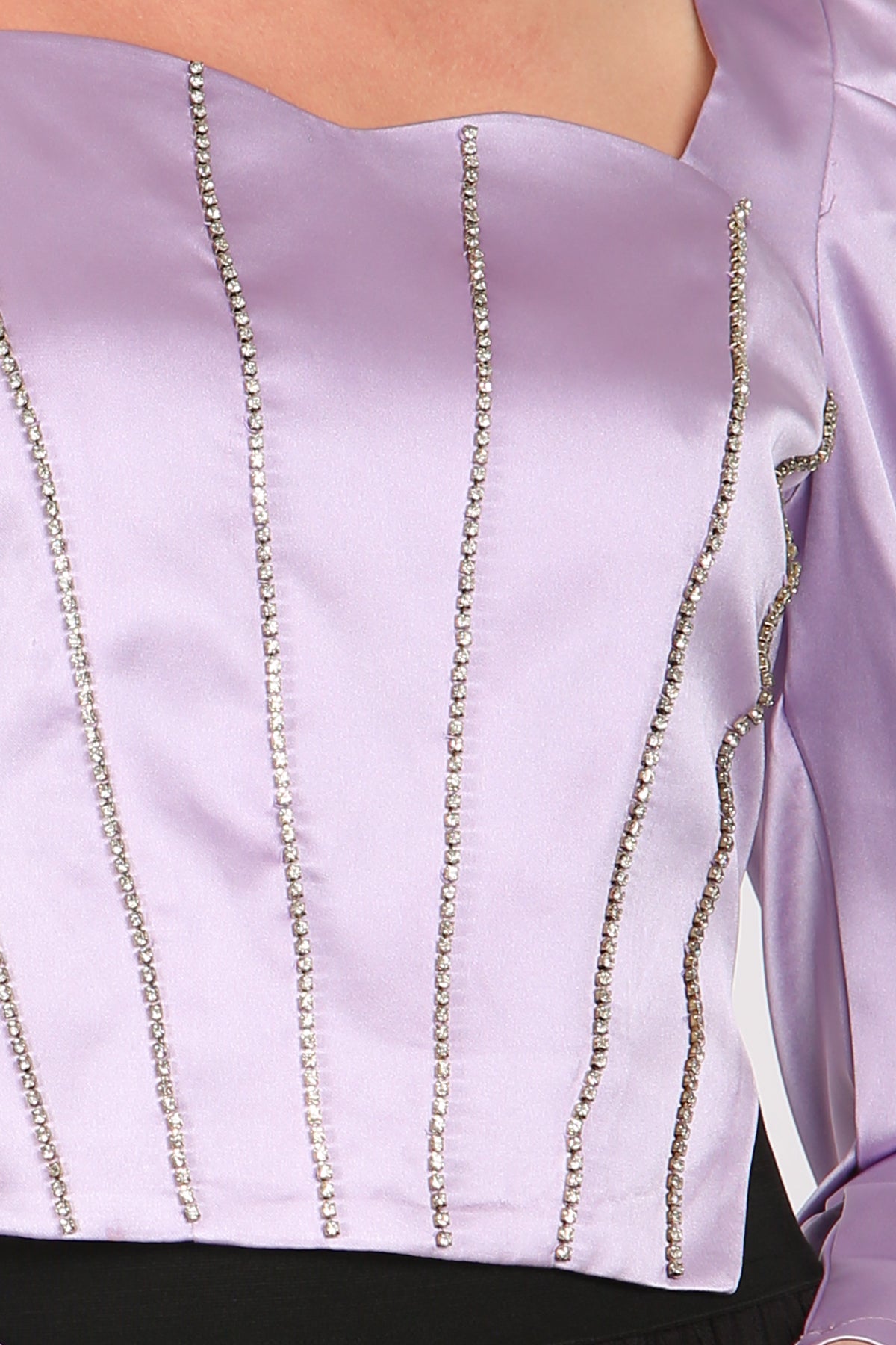 Andy Rhinestone Embellished Satin Puff Corset Top