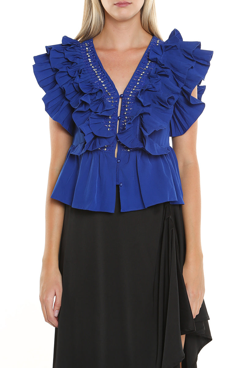 Ferne Beaded Neck Ruffle Top - Shop Beulah Style