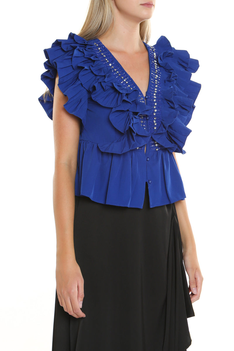 Ferne Beaded Neck Ruffle Top - Shop Beulah Style