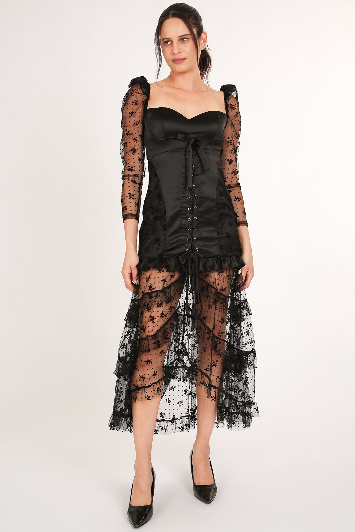 Cathy Embroidered Mesh & Satin Corset Maxi Slip Dress - Shop Beulah Style