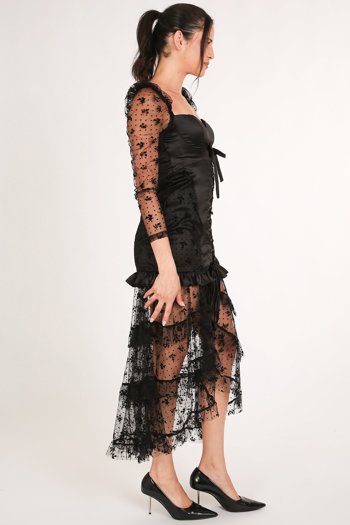 Cathy Embroidered Mesh & Satin Corset Maxi Slip Dress - Shop Beulah Style