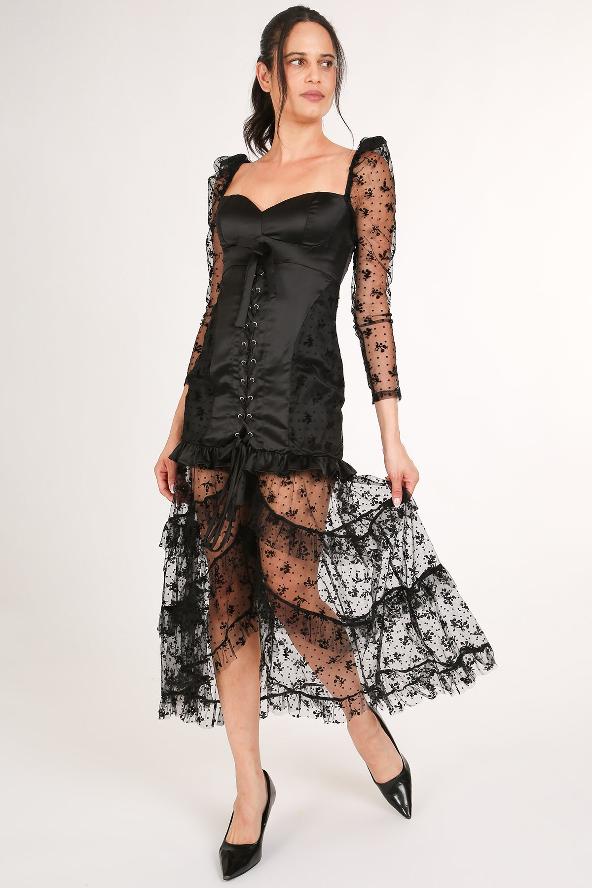 Cathy Embroidered Mesh & Satin Corset Maxi Slip Dress - Shop Beulah Style