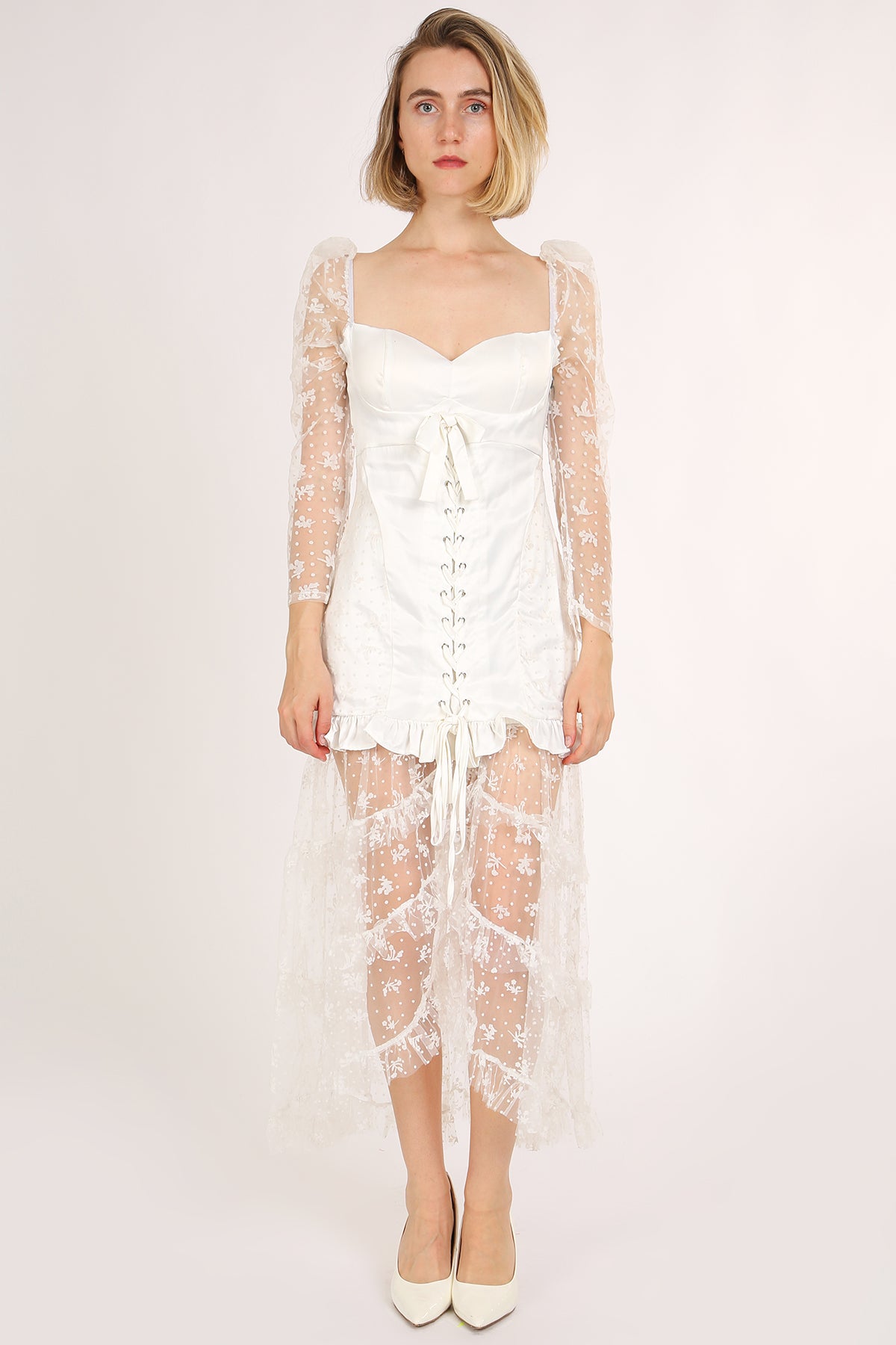 Cathy Embroidered Mesh & Satin Corset Maxi Slip Dress - Shop Beulah Style
