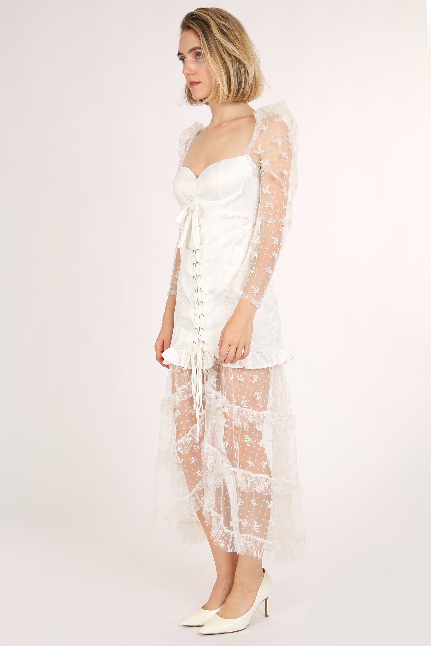 Cathy Embroidered Mesh & Satin Corset Maxi Slip Dress - Shop Beulah Style