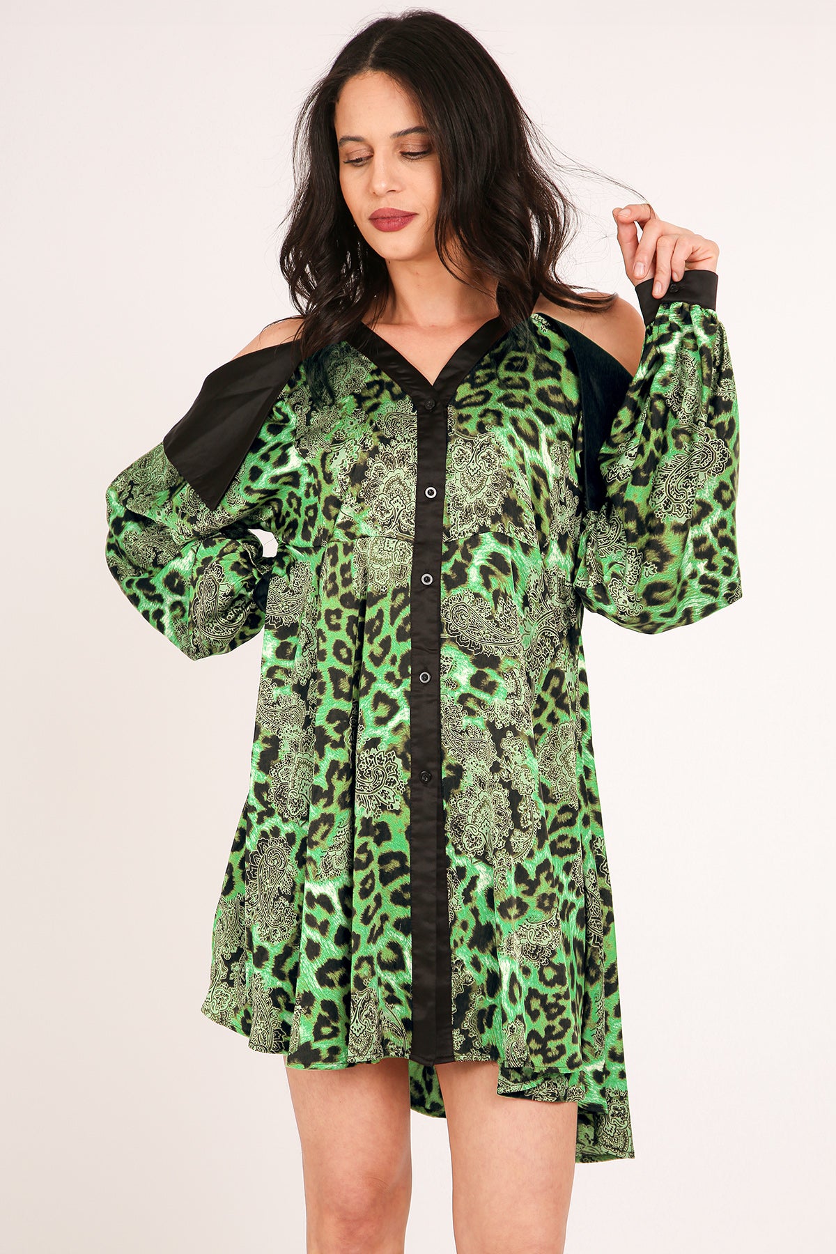 Francis Paisley & Animal Print Satin Mini Shirt Dress - Shop Beulah Style