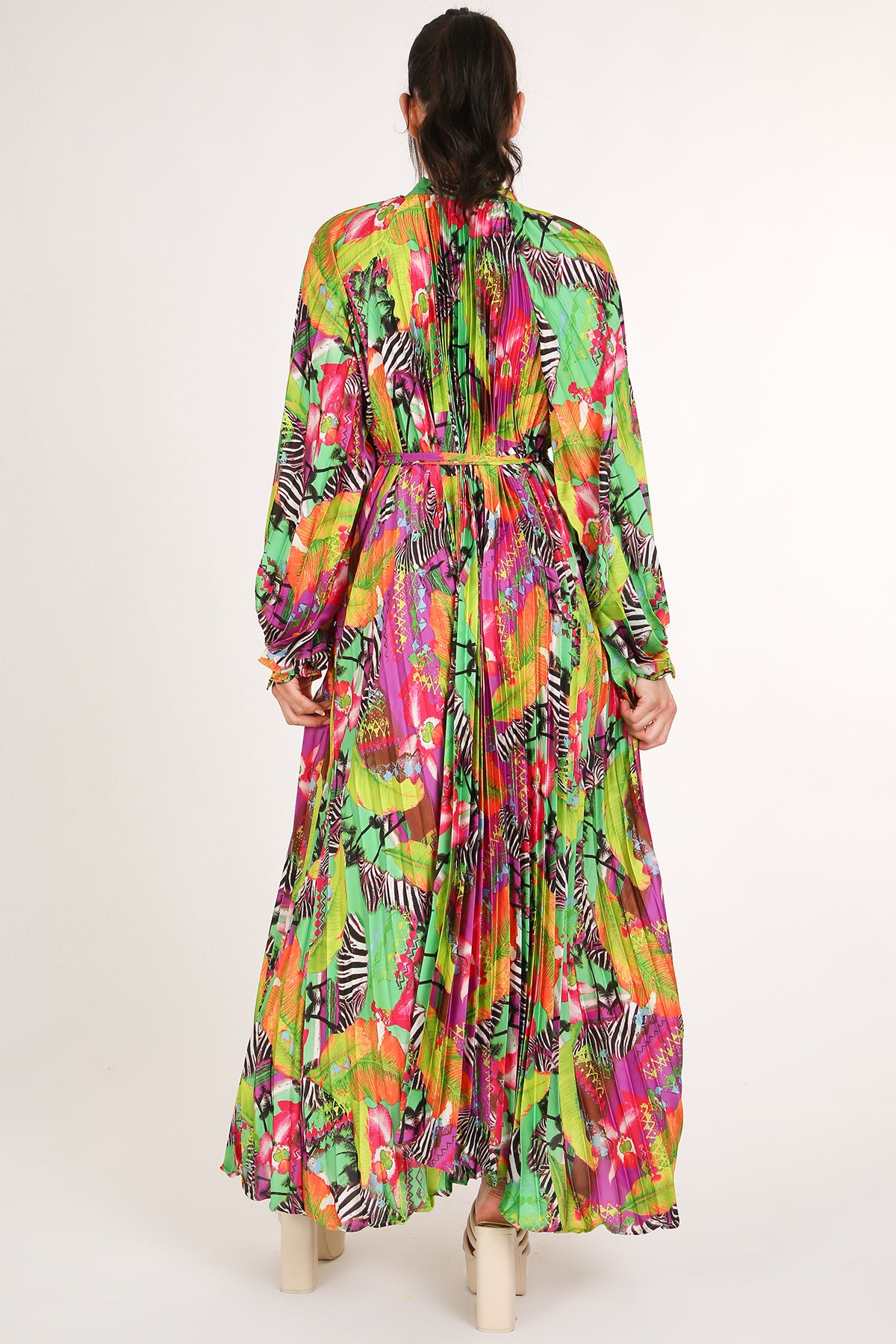 Jean Multicolor Safari Print Pleated Maxi Dress - Shop Beulah Style