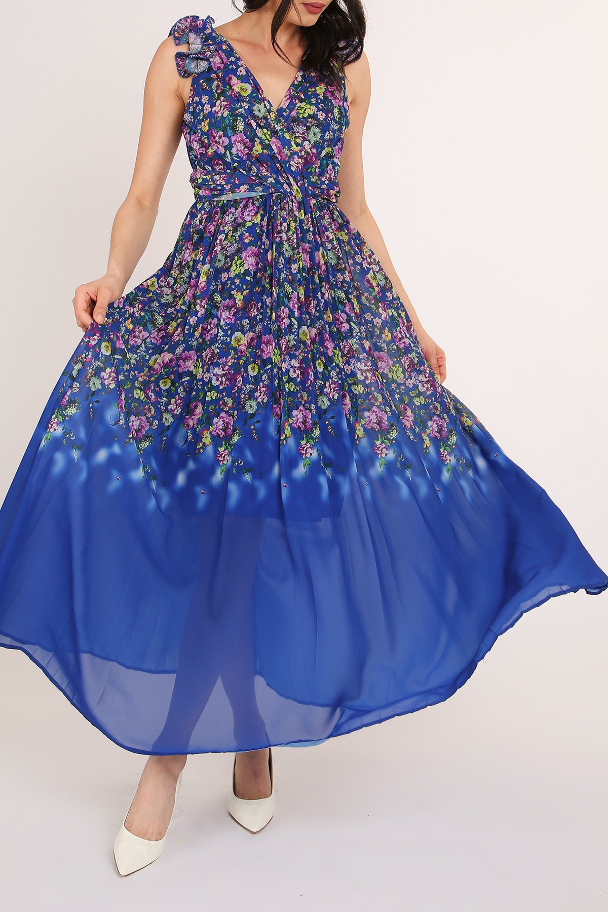 Vivian Floral Print Gradation Sheer Sleeveless Maxi Dress - Shop Beulah Style