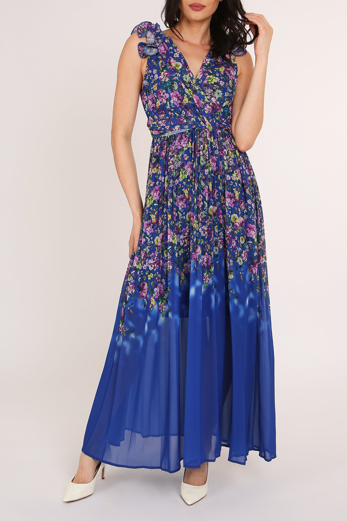 Vivian Floral Print Gradation Sheer Sleeveless Maxi Dress - Shop Beulah Style