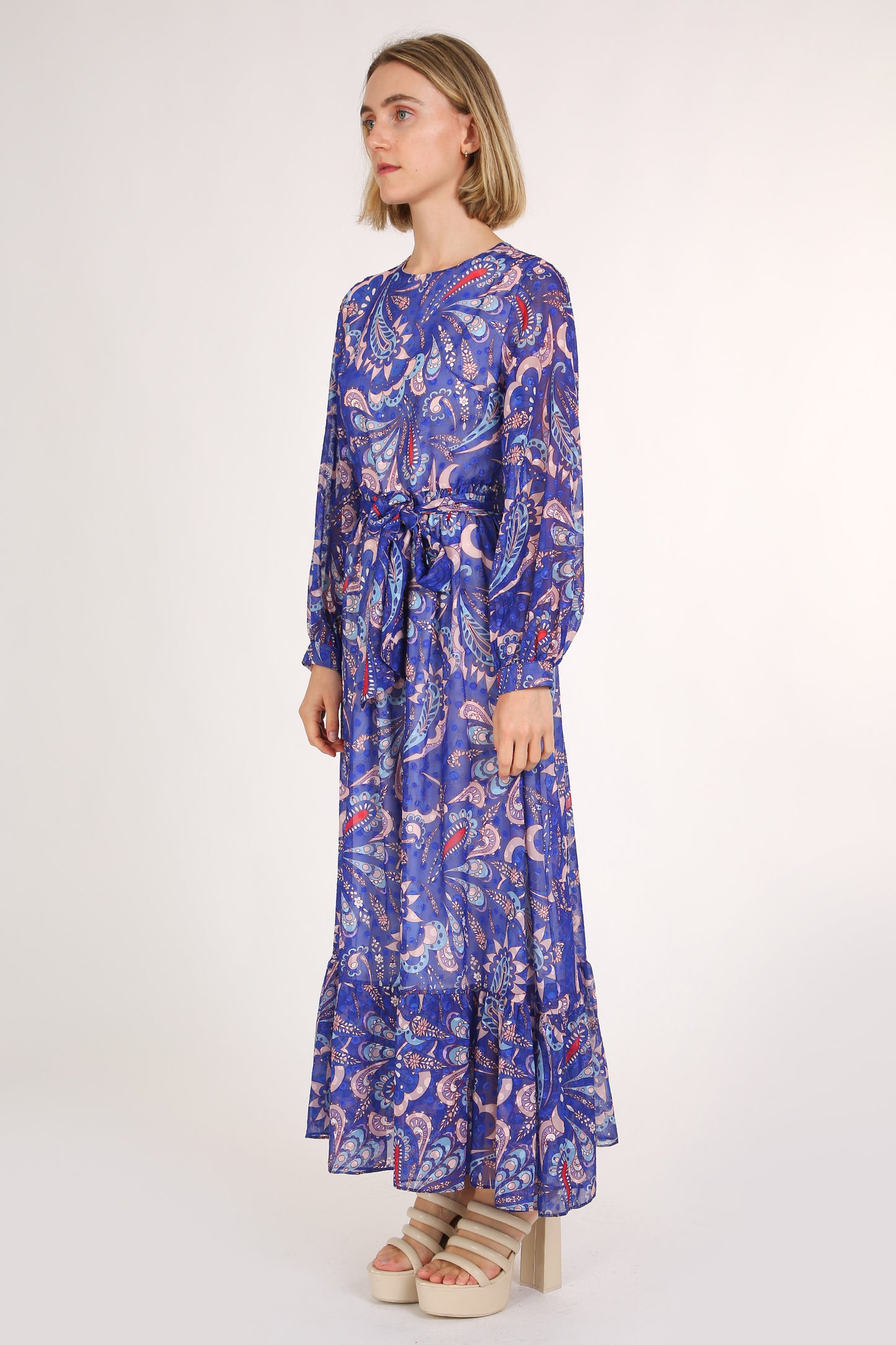 Viola Multi Abstract Paisley Printed Midi Sheer Dress