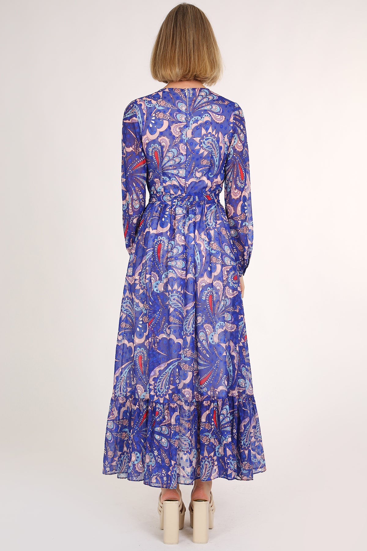 Viola Multi Abstract Paisley Printed Midi Sheer Dress