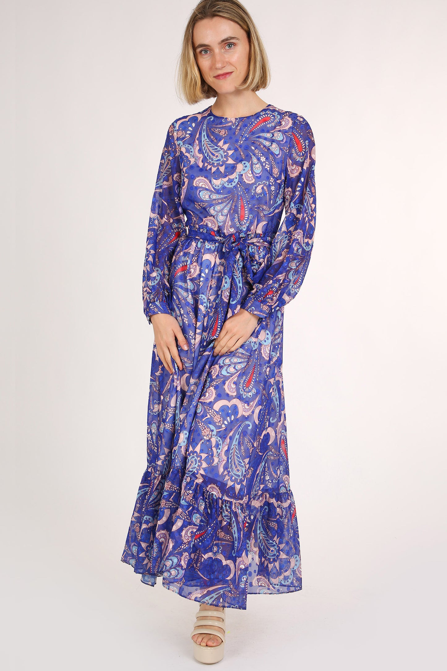 Viola Multi Abstract Paisley Printed Midi Sheer Dress