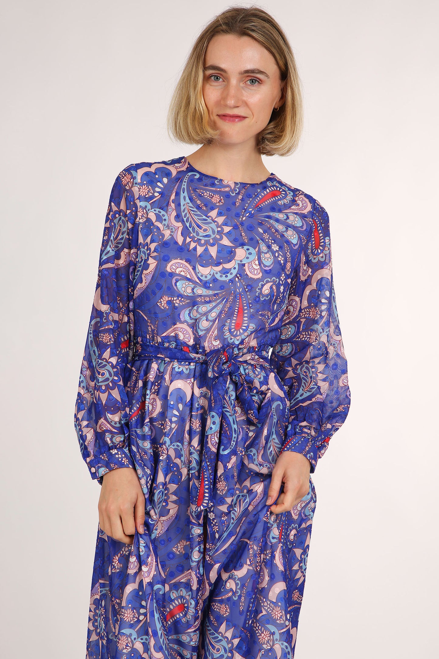 Viola Multi Abstract Paisley Printed Midi Sheer Dress