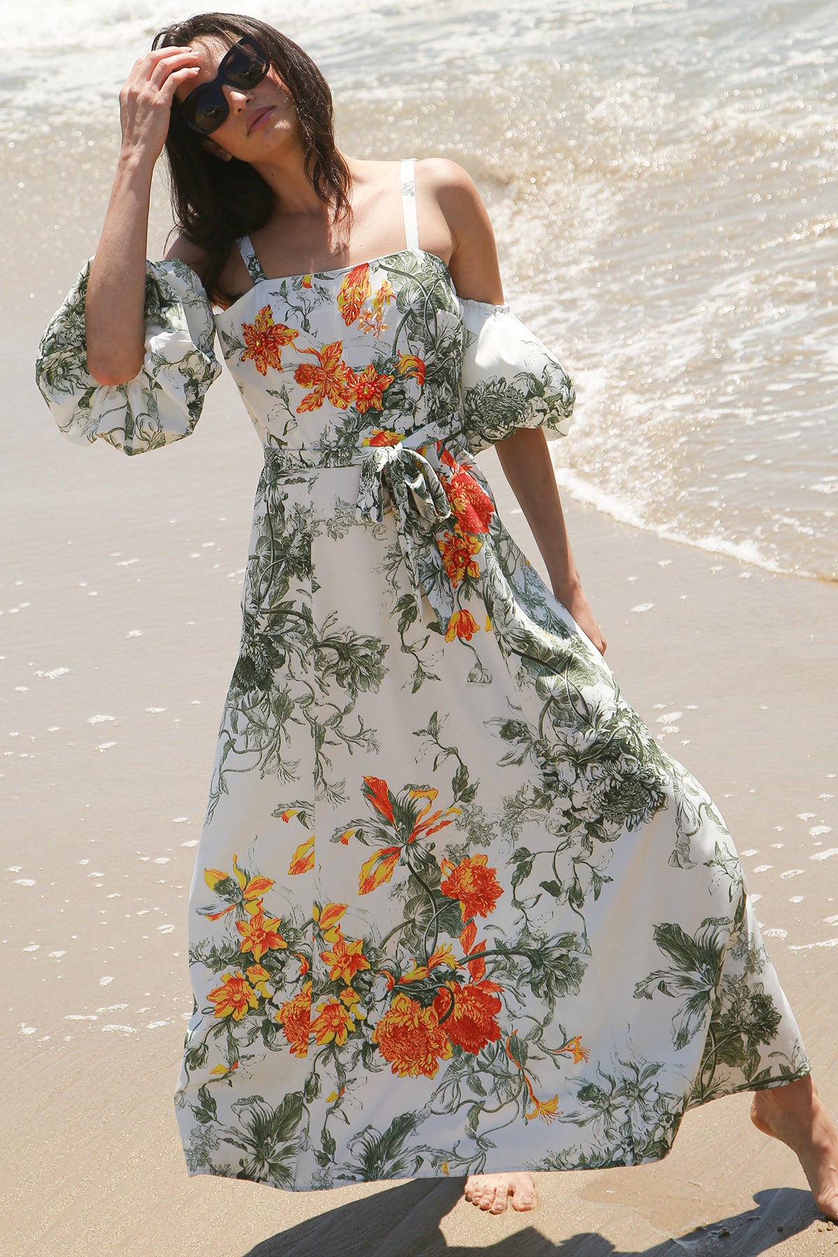 Cathy Tropical Print Falling Off Shoulder Maxi Dress - Shop Beulah Style