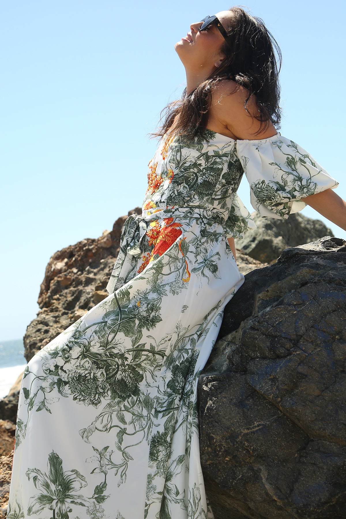 Cathy Tropical Print Falling Off Shoulder Maxi Dress - Shop Beulah Style