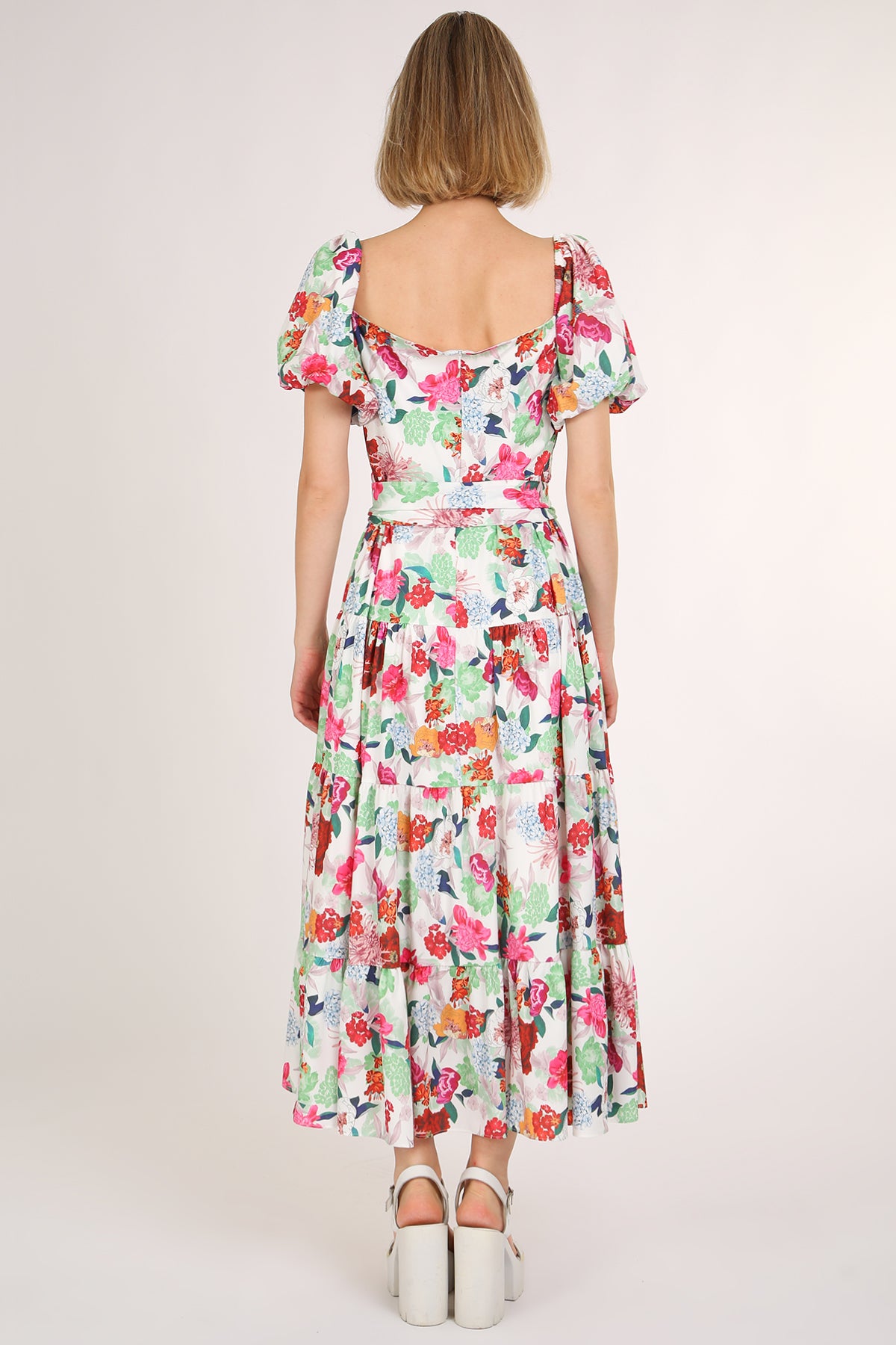 Cameron Floral Printed Square Puff Tiered Maxi Dress - Shop Beulah Style