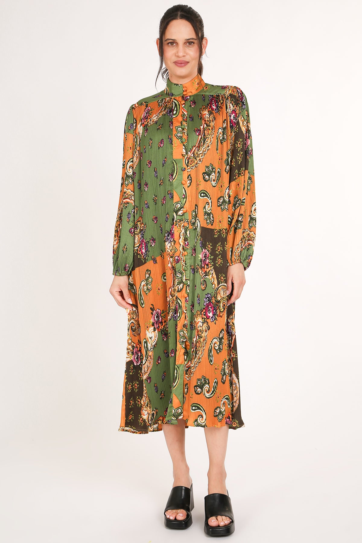 Jack Floral Paisley Print Pleated Button Down Midi Dress - Shop Beulah Style