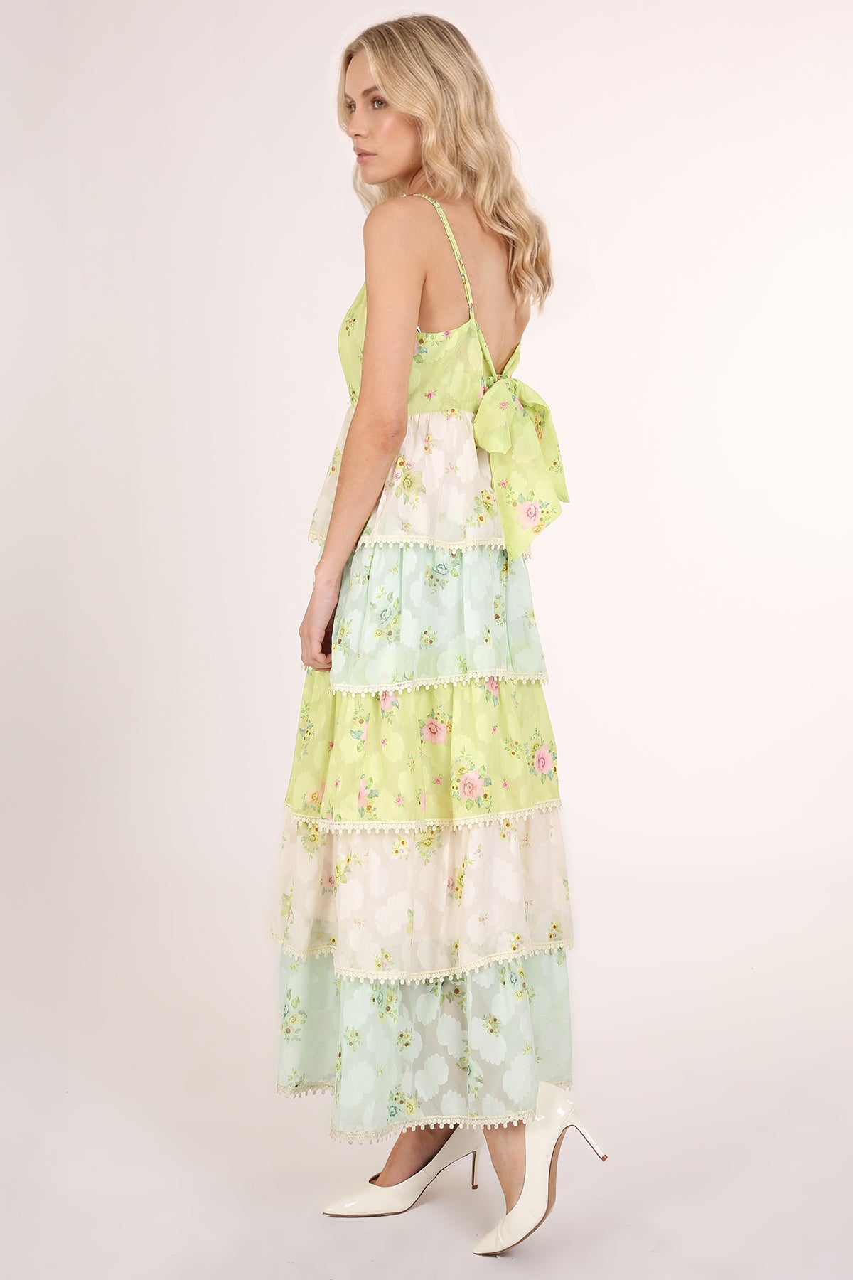 Jacky Floral Print Lace Trim Tiered Maxi Slip Dress - Shop Beulah Style